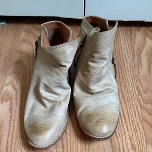 Women's Distressed Beige Leather Slouchy Ankle Boots Size 6.5 Zipper Booties